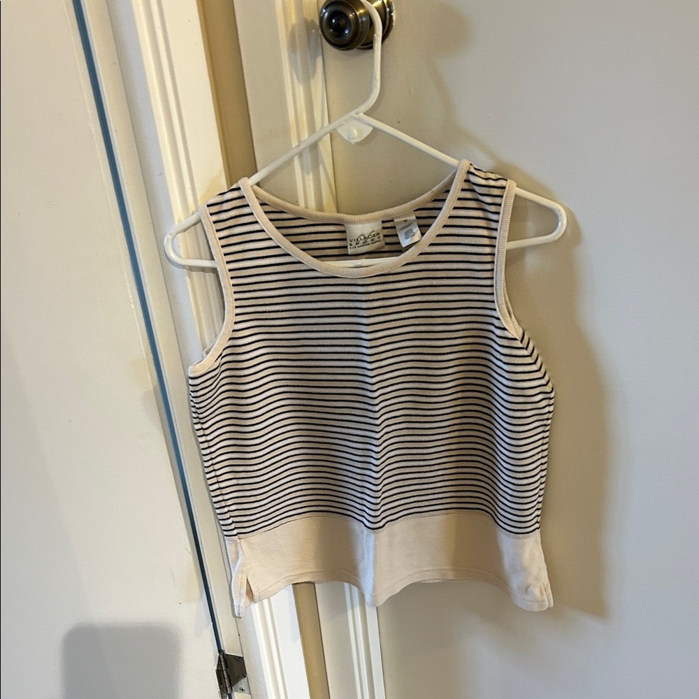 Sleeveless Striped Knit Tank Top - Navy & Cream